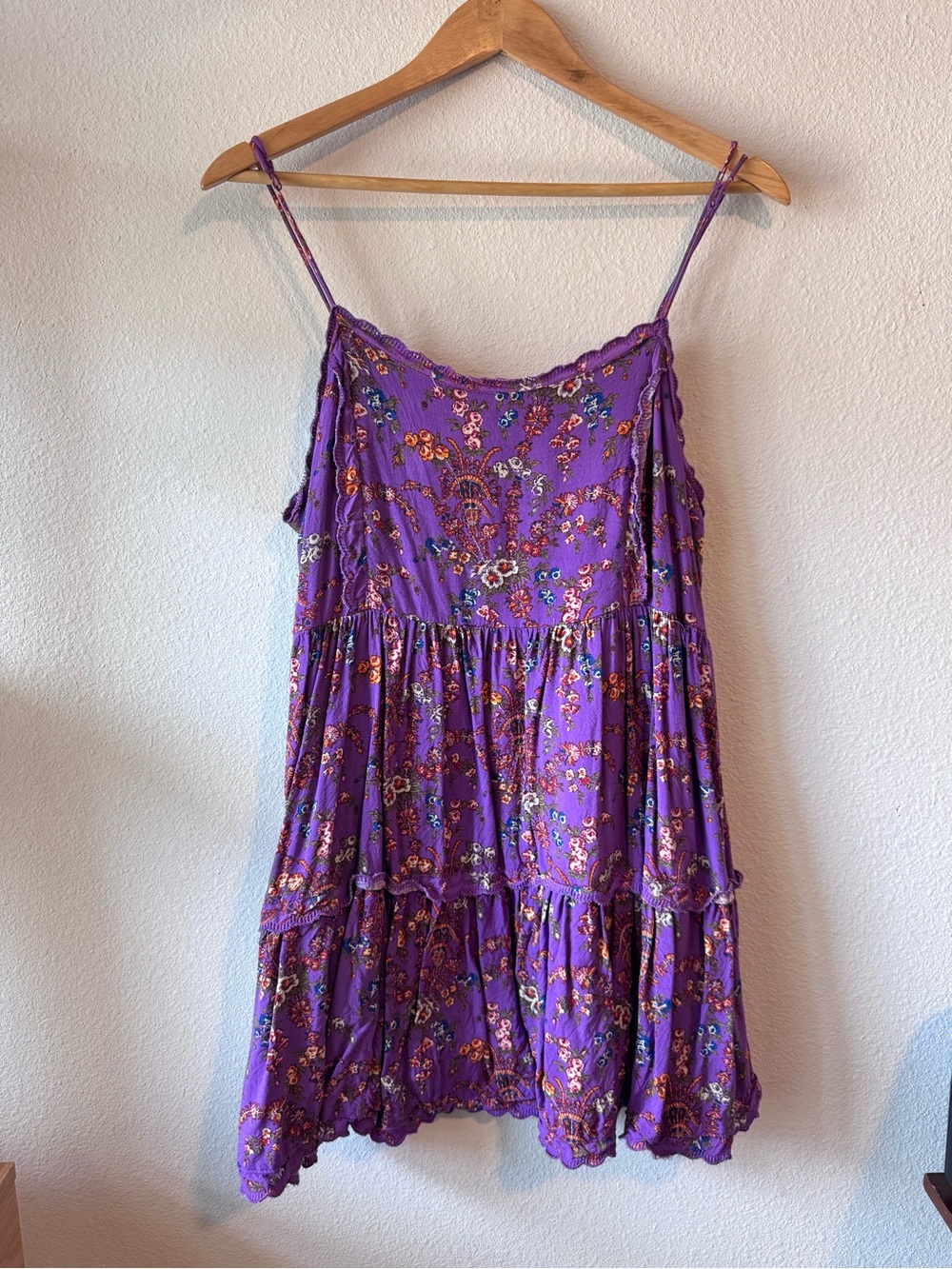 Urban Outfitters Purple Floral Tiered Spaghetti-Strap Mini Dress